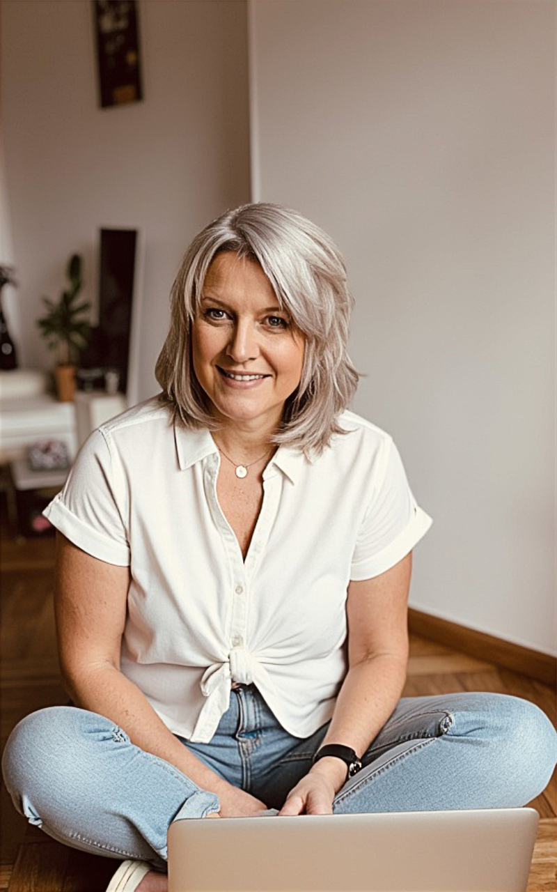 Kathrin von Silent Sign sitzt mit gekreuzten Beinen auf dem Fußboden